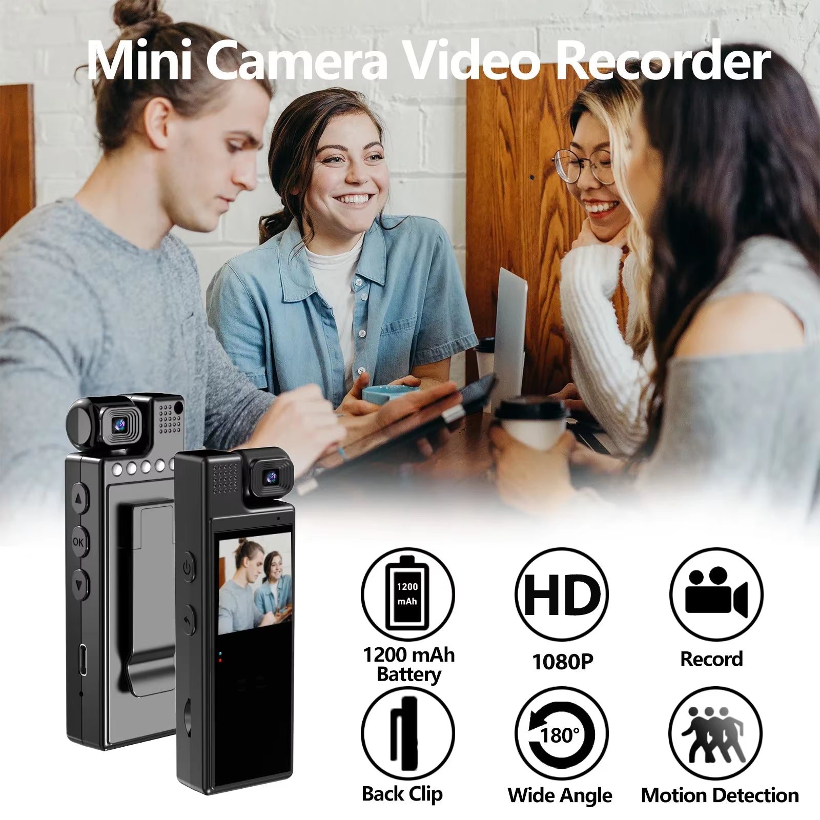 Mini Body Camera 1080P Portable Camera Wearable,With 180° Rotatable Lens,1.3-Inch Screen