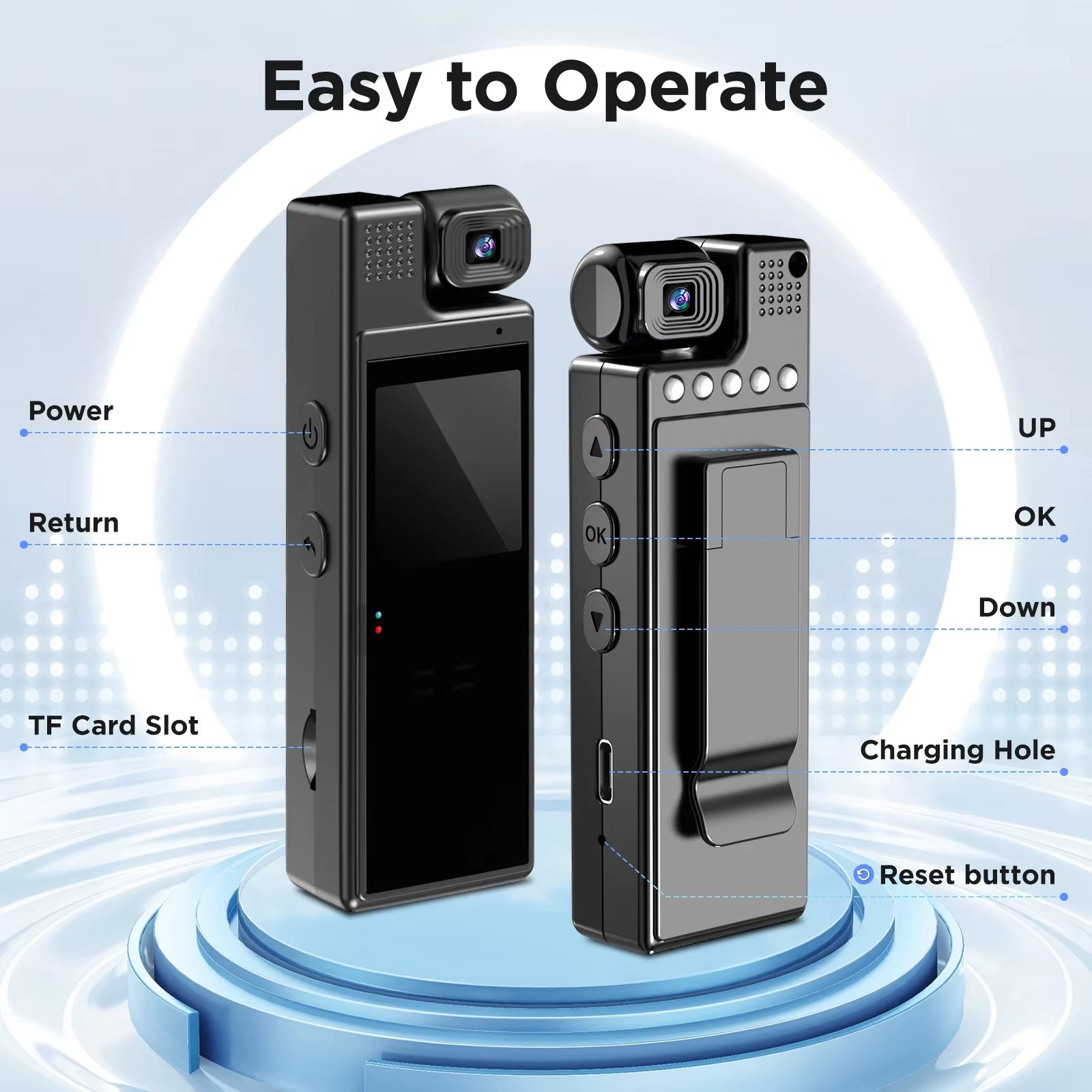 Mini Body Camera 1080P Portable Camera Wearable,With 180° Rotatable Lens,1.3-Inch Screen