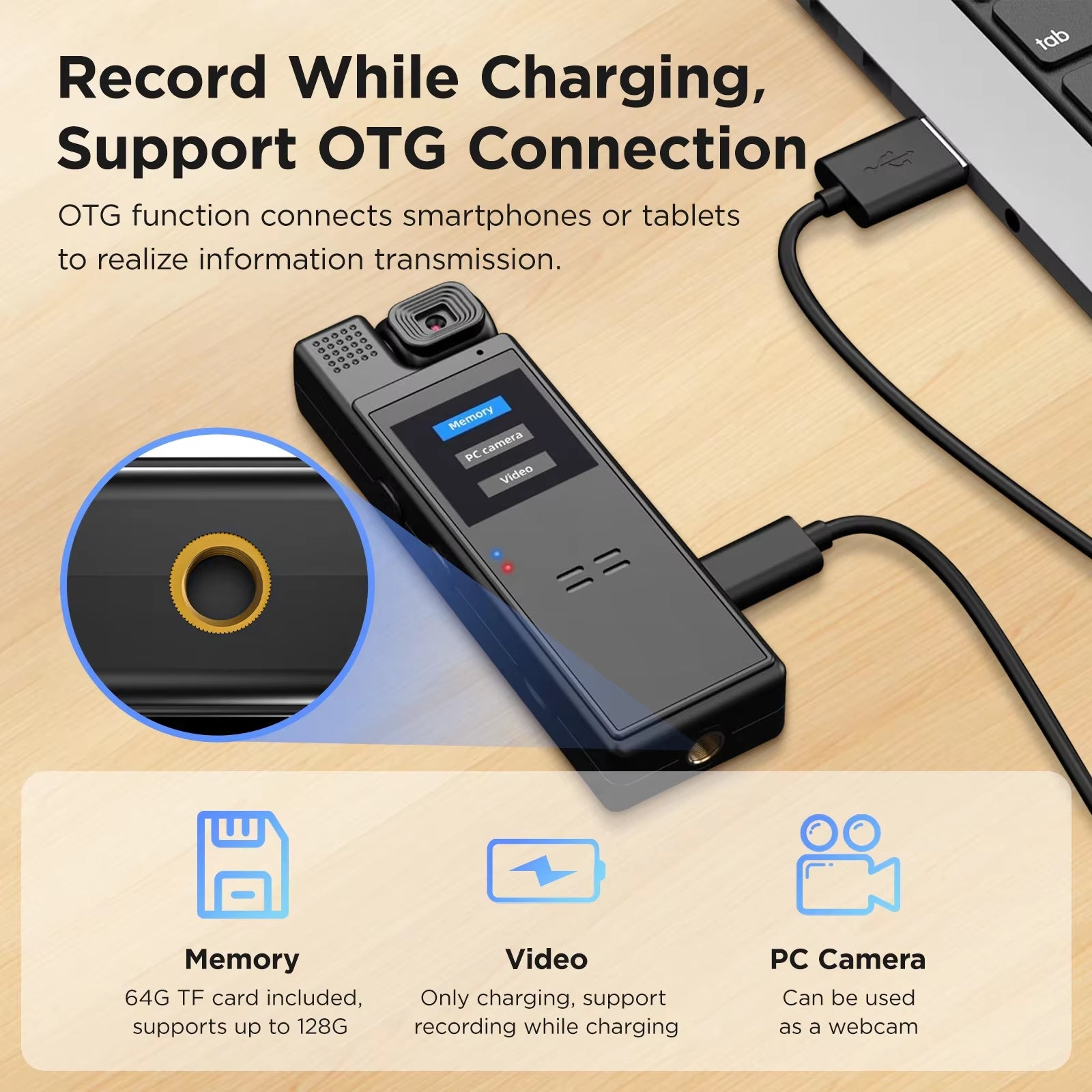 Mini Body Camera 1080P Portable Camera Wearable,With 180° Rotatable Lens,1.3-Inch Screen
