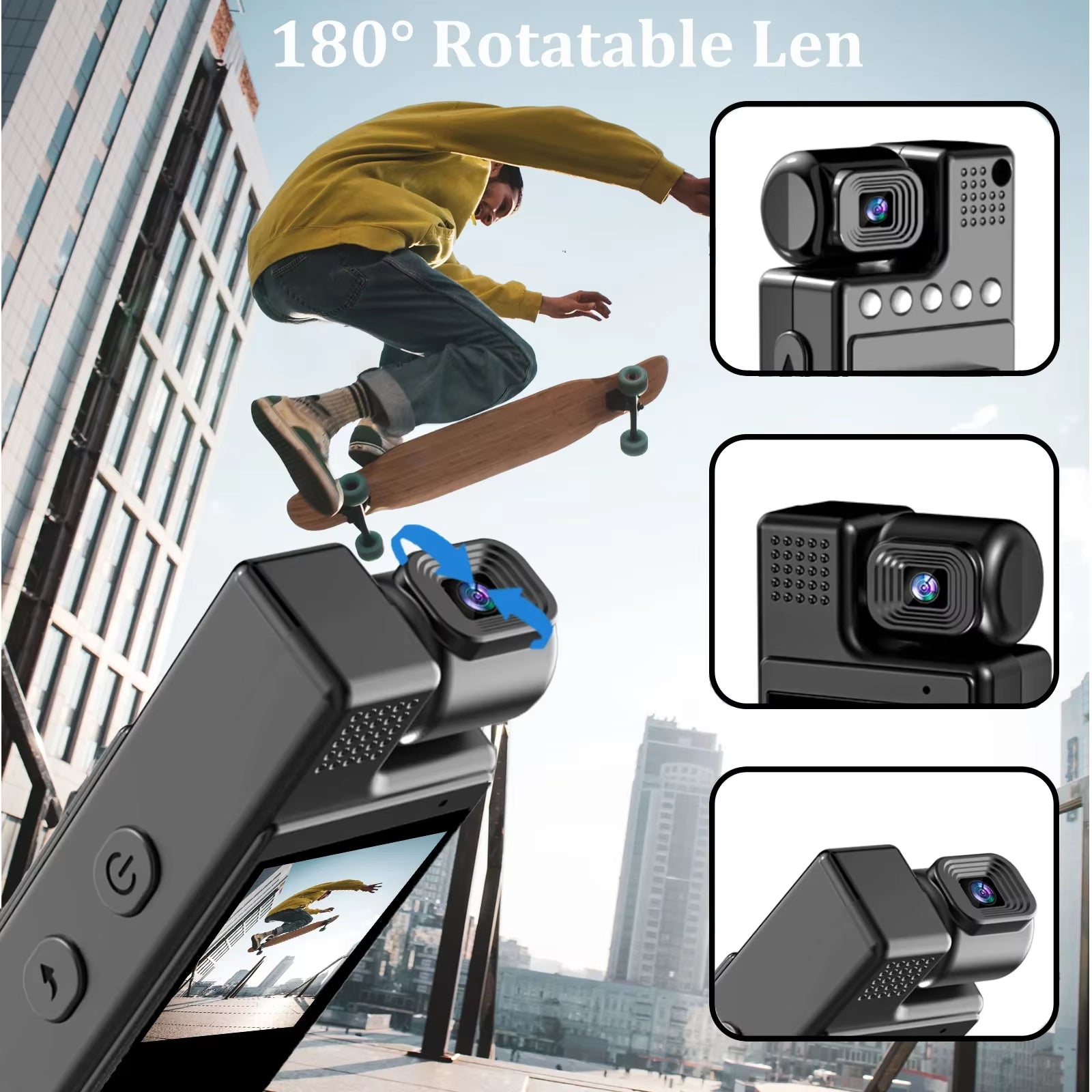 Mini Body Camera 1080P Portable Camera Wearable,With 180° Rotatable Lens,1.3-Inch Screen